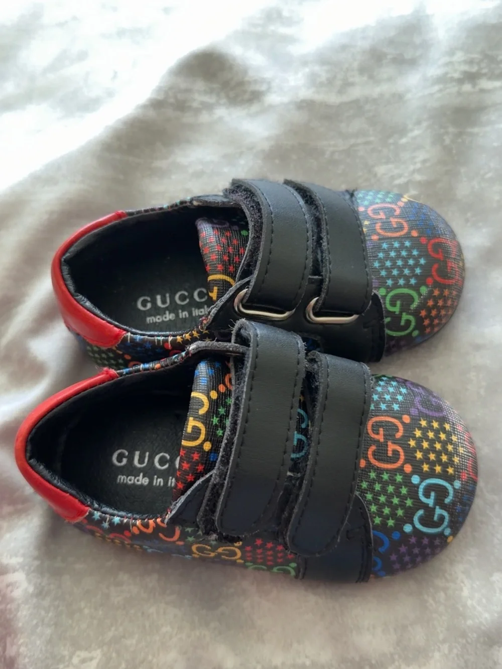 Gucci Kids Black Slip-On Shoes with Multicolor Logo